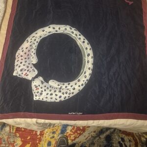 Cartier Dark Blue and White Scarf with Leopard Motif